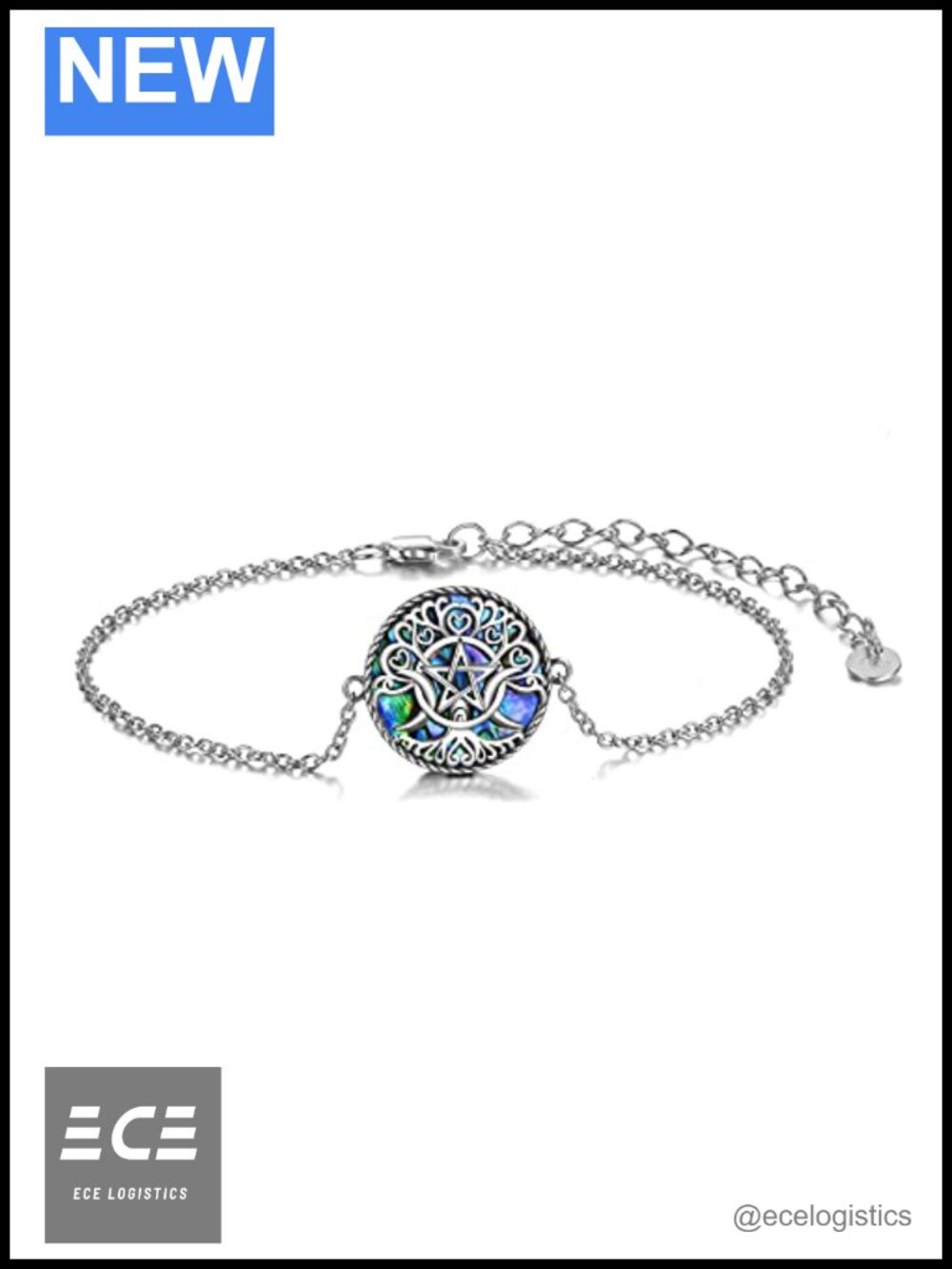 Sterling Silver Triple Moon Goddess Charm Bracelet Adjustable Wiccan Pagan